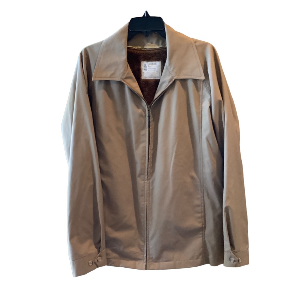 London Fog Trench Jacket Khaki Zip Out Brown Lining All Weather Size 42 Long